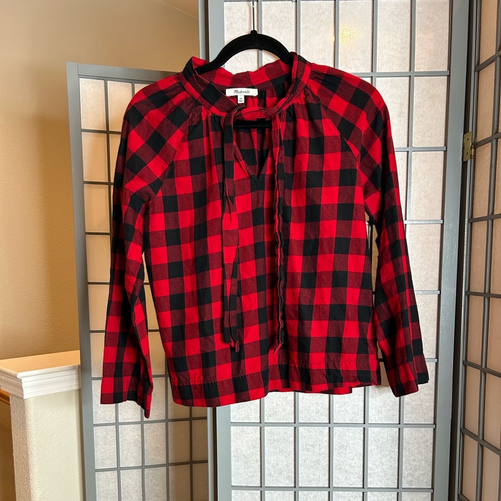 Madewell Red and Black Plaid Top